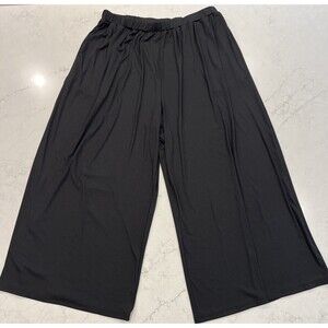 Cider Black Rib Slinky Wide Leg Palazzo Pants 2XL Pull On Elastic Waist Pockets